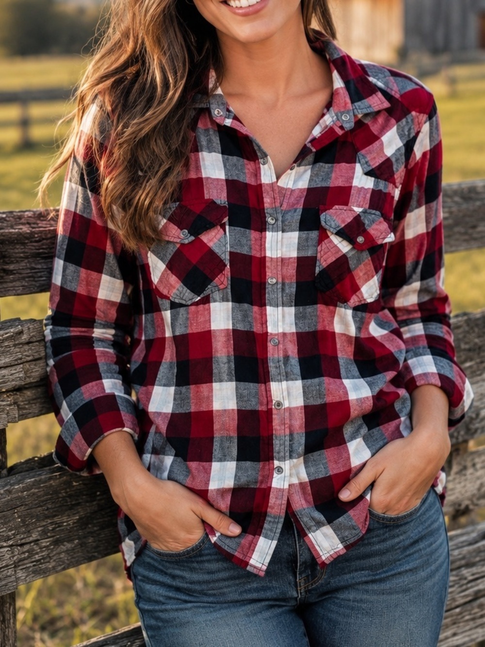 Seven7 Checkered Plaid Red and Black Shirt Size Medium